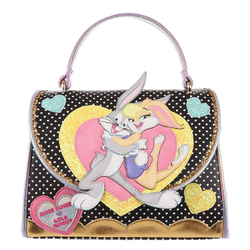 Snap Handle Bags for Convenience -Irregular Choice Looney Tunes Bugs Bunny Lola COUPLE GOALS BAG Black Heart NEW