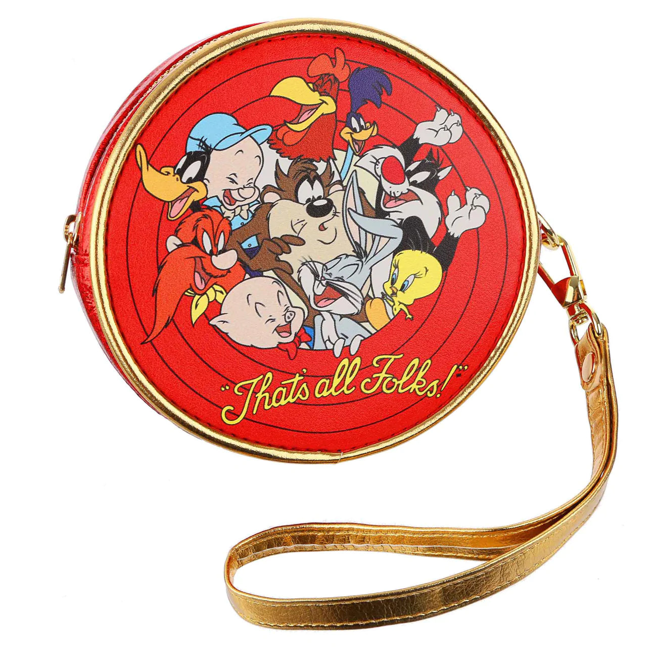 Velvet Handle Bags for Luxury -Irregular Choice Looney Tunes Laugh Out Loud Red Round Zip Wrist Bag Handbag New