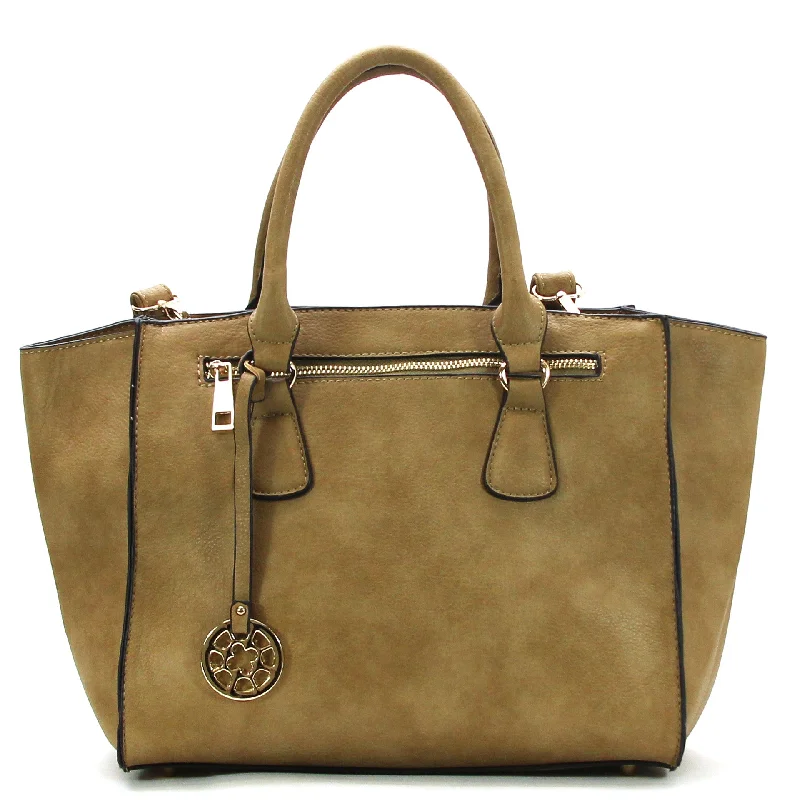 Flap Handle Bags for Security -Jade Marie Confident Satchel Tote - Khaki