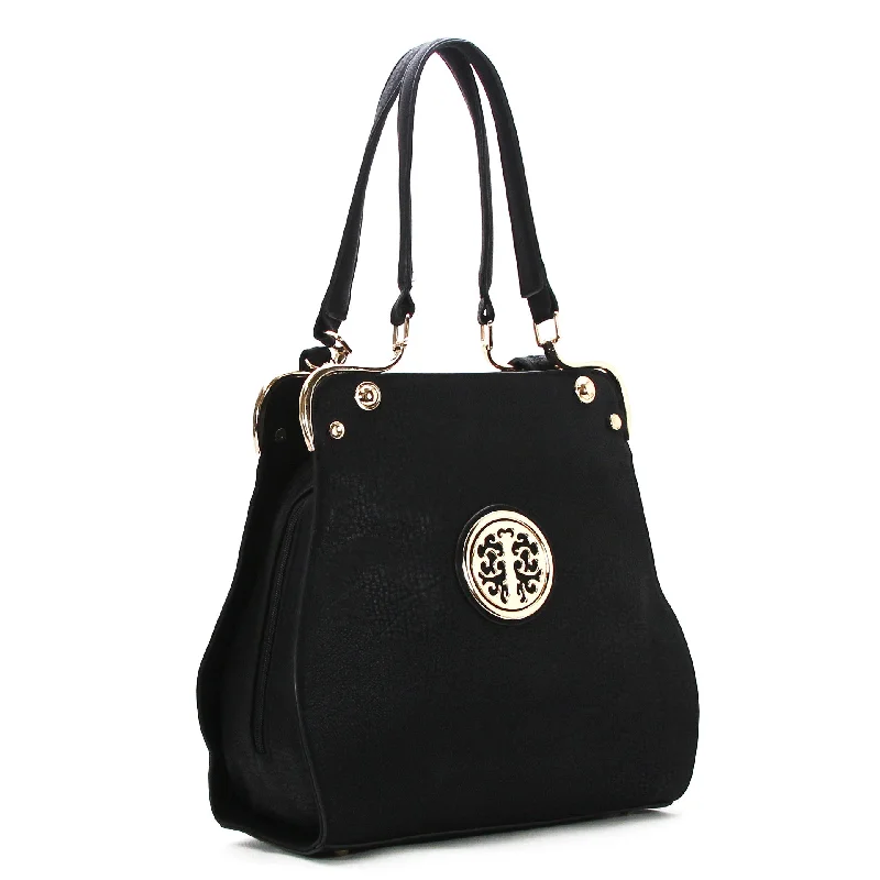 Beaded Handle Bags for Party -Jade Marie Medallion Tote - Black