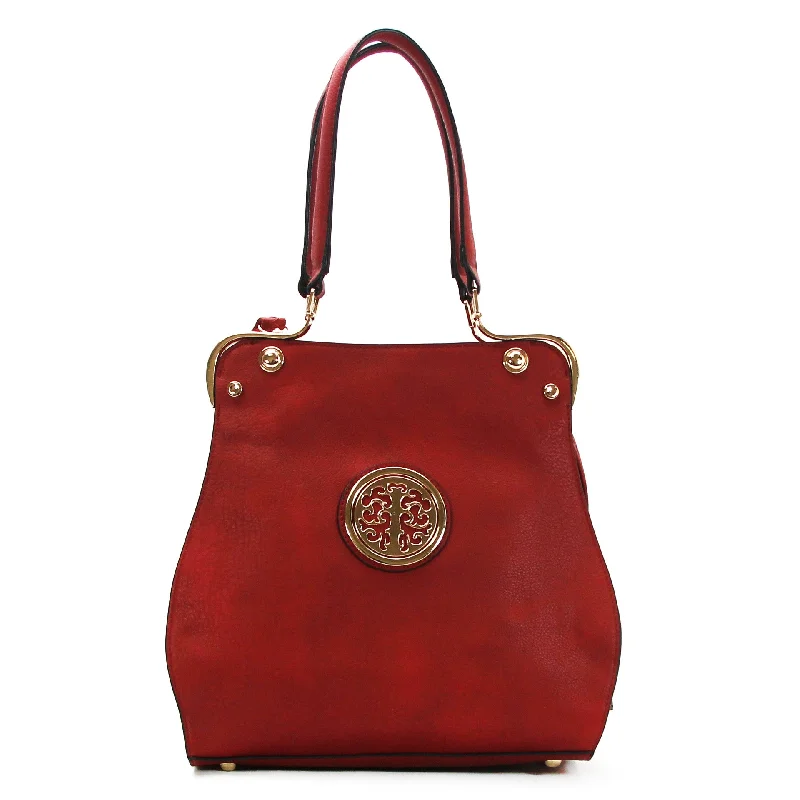 Designer Handle Bags in Fashion -Jade Marie Medallion Tote - Red Velvet