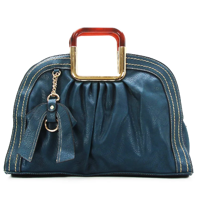 Patchwork Handle Bags for Creativity -Jade Marie Unique Satchel Tote - Navy