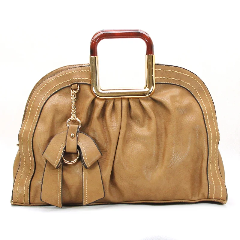 Silk Handle Bags for Luxury -Jade Marie Unique Satchel Tote - Tan