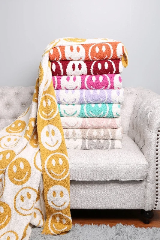 Embossed Handle Bags for Texture -JCL4303 Super Lux Smiley Face Throw Blanket