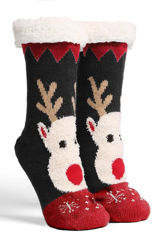 Short Handle Bags for Handheld -JCS201 6 Pcs Assorted Reindeer Sherpa Slipper Socks