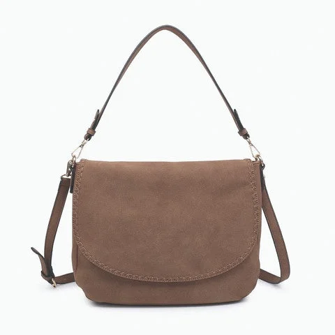 Modern Geometric Handle Bags -Jess Faux Suede Satchel- Chocolate