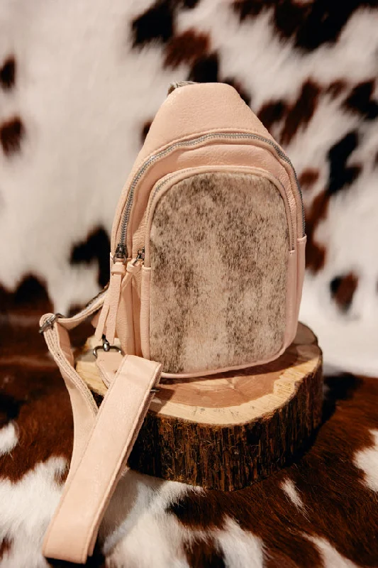 Designer Handle Bags in Fashion -Jett Cowhide Crossbody Sling Bag [Tan]