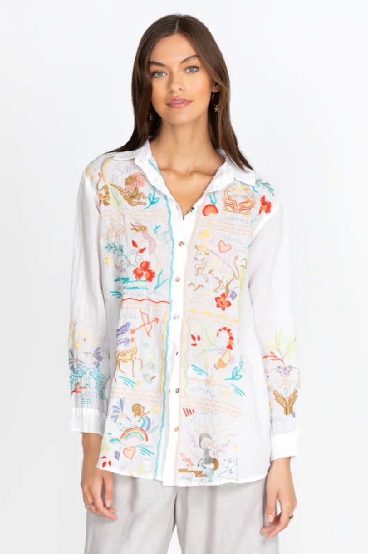 Long Handle Bags for Over-the-Shoulder -Johnny Was Button Down Horoscope ZODIAC OVERSIZED SHIRT TUNIC WHITE XL NEW