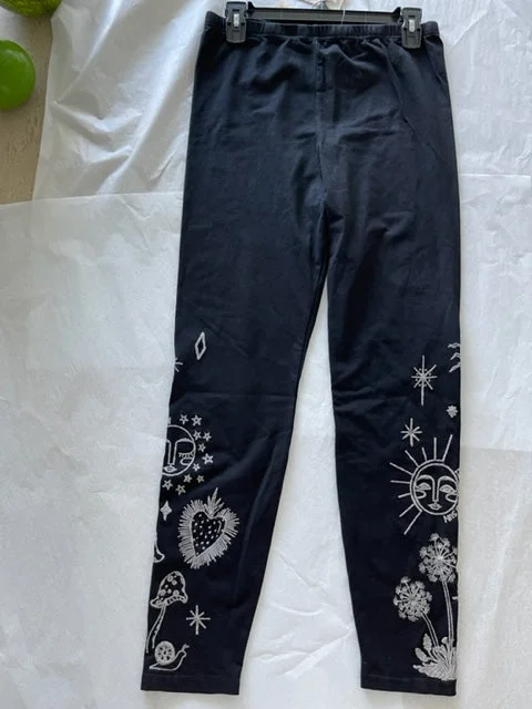 Magnetic Closure Handle Bags -Johnny Was Noah Black Cotton Leggings Pant White Pants Legging Embroidery NEW