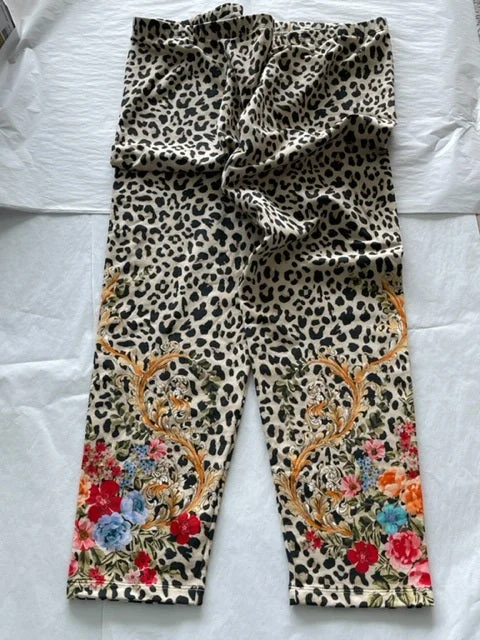 Cotton Handle Bags for Comfort -Johnny Was Leggings Cheetah Animal Pants Red Blue Flowers Embroidery Legging New