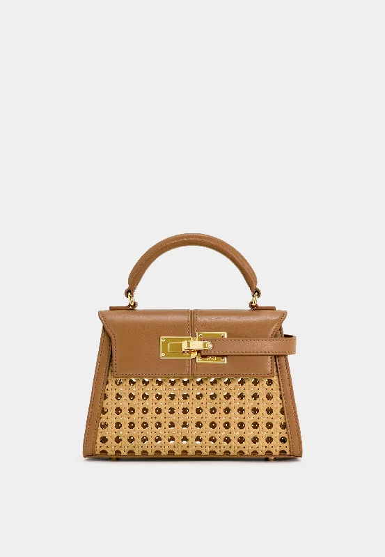 Chic leather tote bags with minimalist designs for timeless sophistication -Jw Pei Elise Faux Bamboo Woven Top Handle Bag -Brown Brown