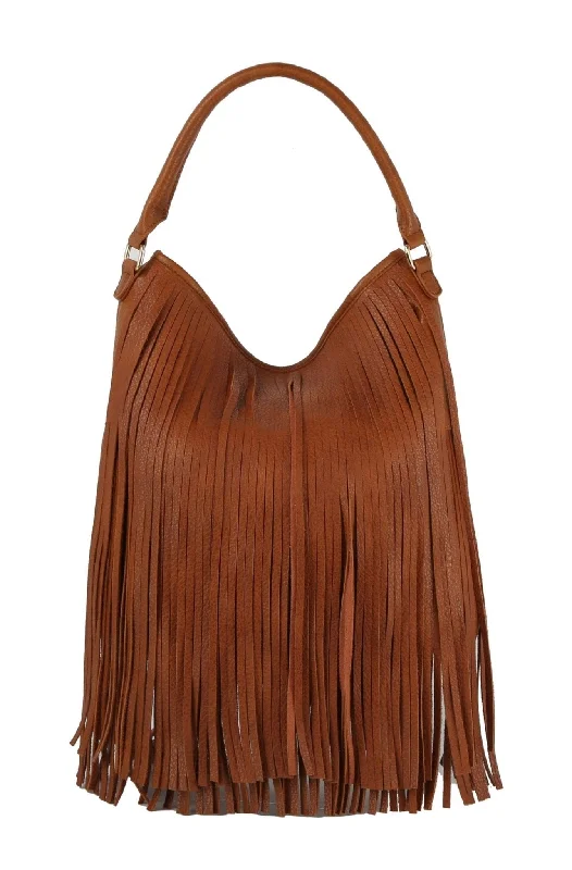 Matte Handle Bags for Elegance -JY0465 Hana Boho Fringe Hobo Bag