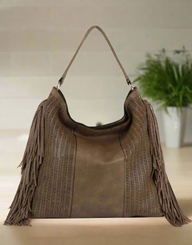 Square Handle Bags for Sophistication -JY0466 Janice Fringe Hobo Bag