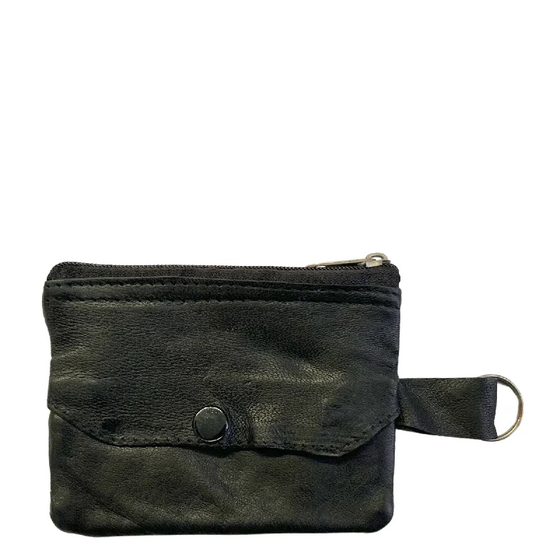 Ornate Handle Bags for Decoration -KC02(S) ~ Black Sheepskin Coin Pouch with Key Ring