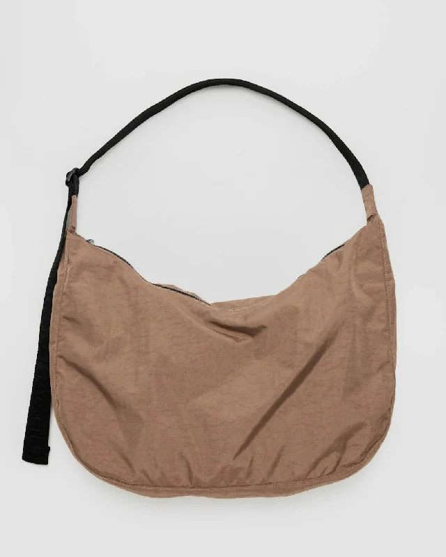 Fold-over tote bags with stylish flaps for a more fashionable and functional look -Large Nylon Crescent Bag - Cocoa