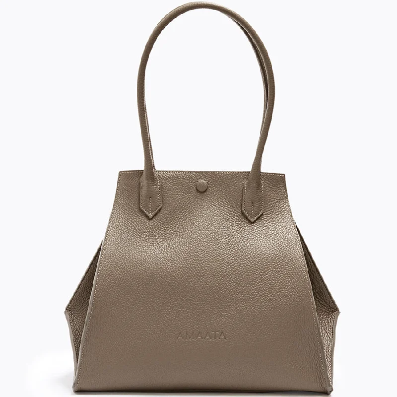 Simple black leather tote bags with sleek, polished finishes for work or travel -LEATHER BAG "AMAATA SIX" IN TAUPE