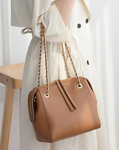 Pearl Handle Bags for Elegance -Leather Stylish Womens Handbag Work Purse Chain Shoulder Bag for Women