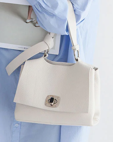 Minimalist Handle Bags for Simplicity -Leather Womens Stylish White Handbag Work Purse Shoulder Bag for Women