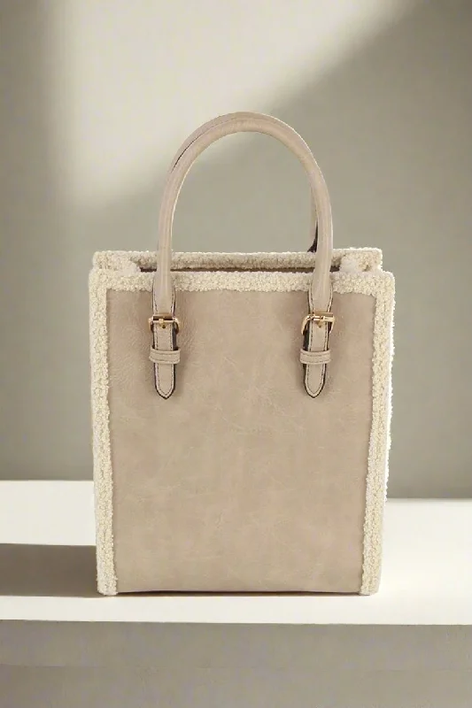 Bamboo Handle Bags for Elegance -LQ327 Bianca Sherpa Lined Mini Tote/Satchel