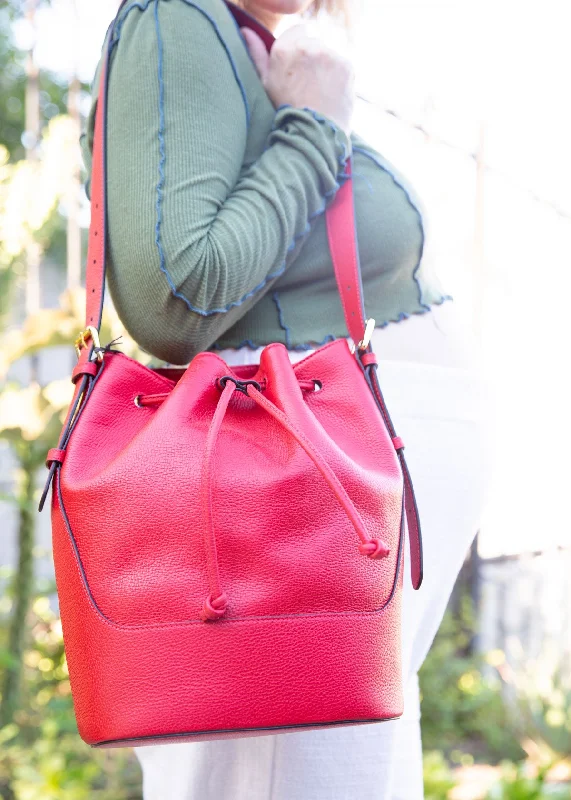 Practical tote bags with water-resistant coating for all-weather use and convenience -Luxe Cinch Bucket Bag - Red