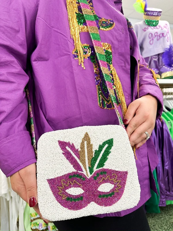 High-end leather tote bags with custom finishes for a luxury, bespoke option -Mardi Mask Beaded Bag