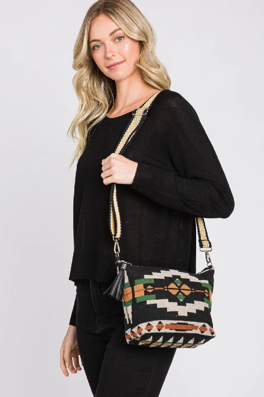 Zippered Handle Bags for Security -MB0194 Jazmin Felt Aztec Crossbody Bag With Tassel