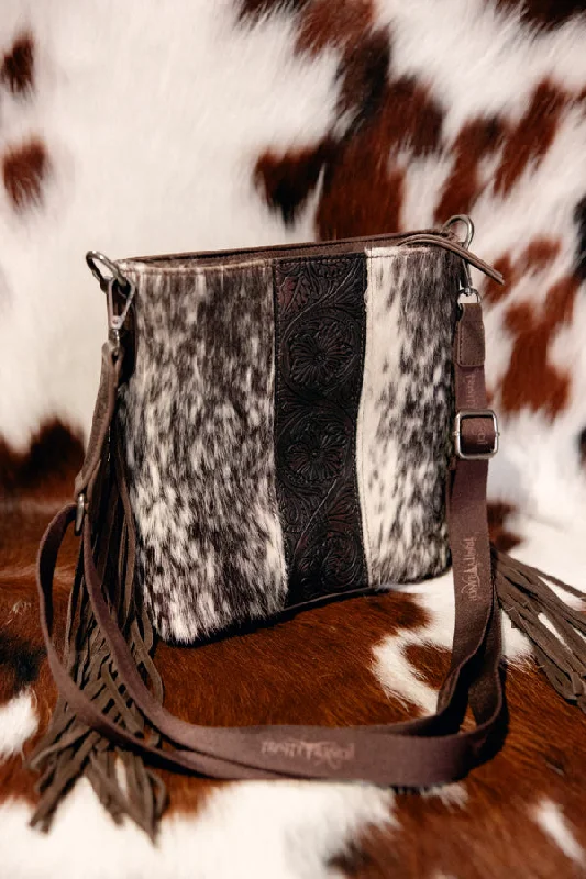 Black Handle Bags for Formal -McCoy Cowhide & Fringe Crossbody Bag