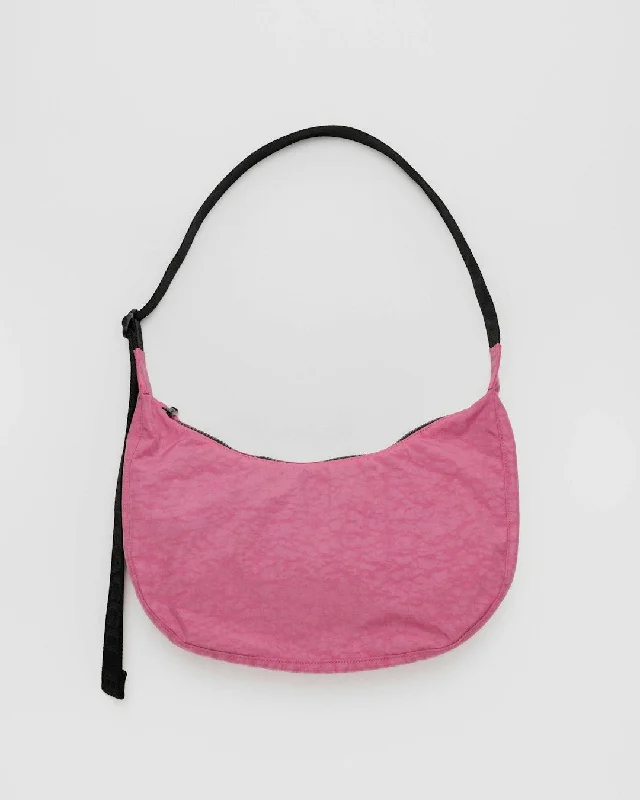 Lightweight tote bags perfect for carrying books, groceries, or essentials -Medium Nylon Crescent Bag - Azalea Pink