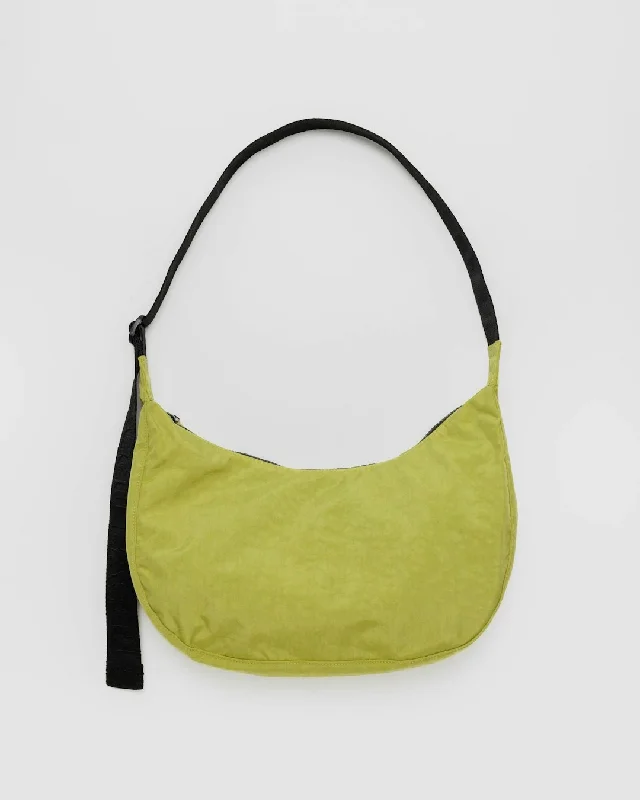 Spacious canvas tote bags for shopping, travel, or beach days -Medium Nylon Crescent Bag - Lemongrass