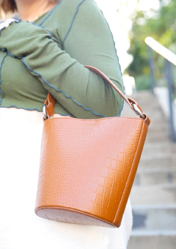 Personalized beach tote bags with custom graphics for fun and unique vacation accessories -Mini Bucket Bag - Tan Croc