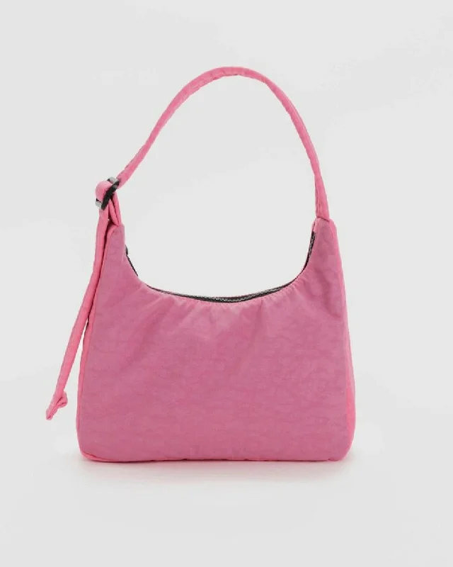 Trendy striped tote bags for a casual and stylish beach accessory -Mini Nylon Shoulder Bag - Azalea Pink