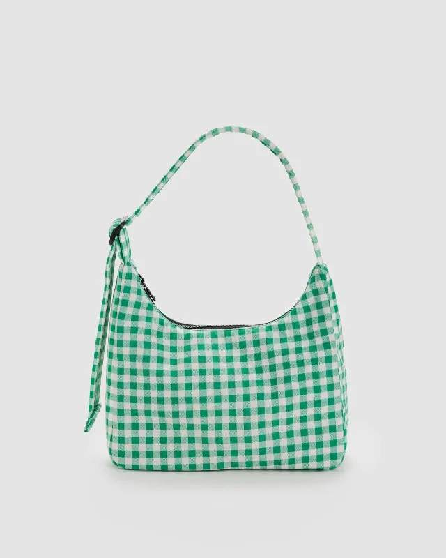 Eco-friendly tote bags made from recycled materials for a sustainable lifestyle -Mini Nylon Shoulder Bag - Green Gingham