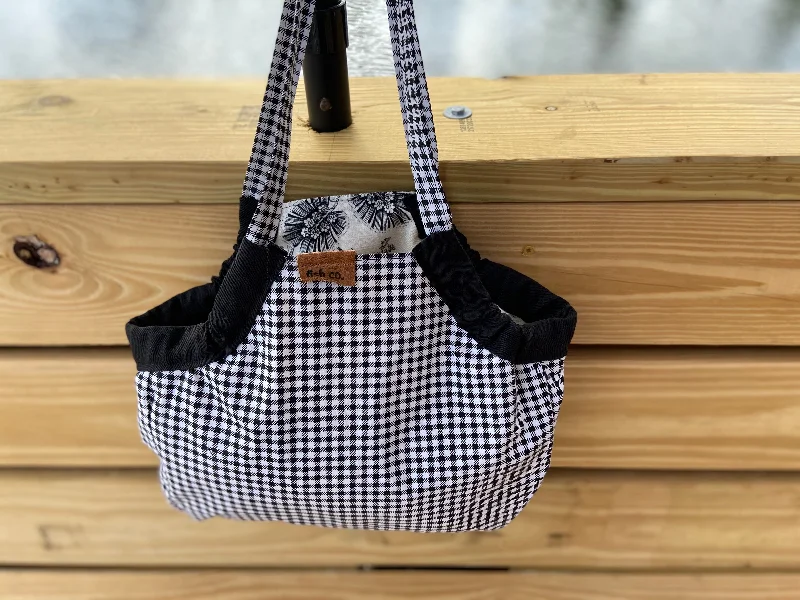 Structured tote bags with minimal hardware for a clean, contemporary design -Mini Samaki- Black and White Tropical Floral/Black and White Gingham Print