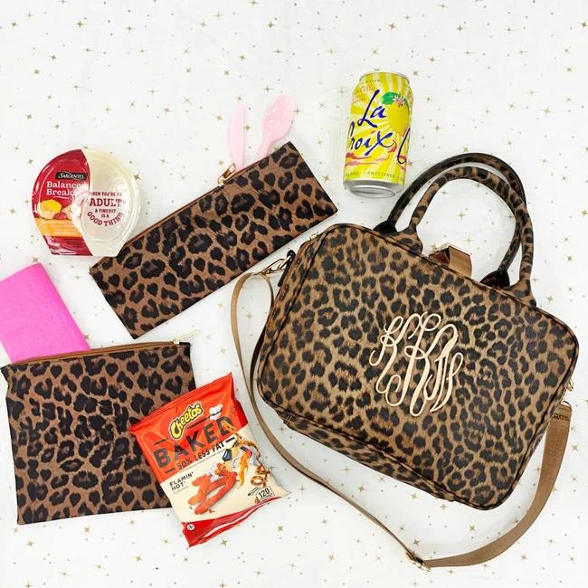 Crossbody Handle Bags for Travel -Monogram Leopard Lunch Tote