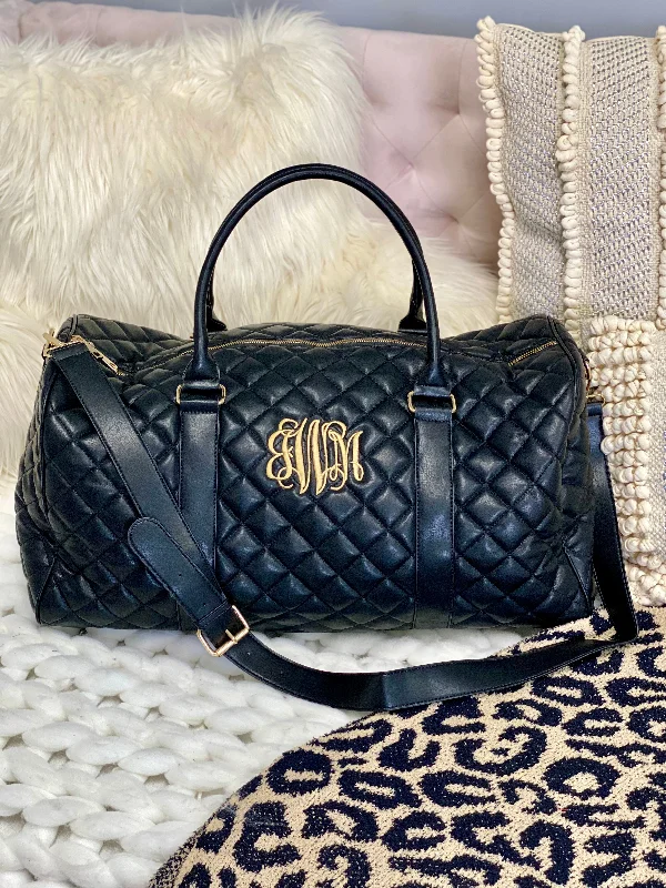 Oval Handle Bags for Elegance -Monogram Luxe Black Quilted Duffle Bag