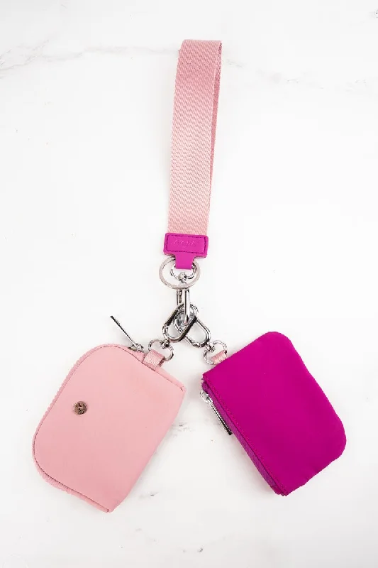 Modern Geometric Handle Bags -NGIL Hot Pink and Pink Dual Pouch Wristlet