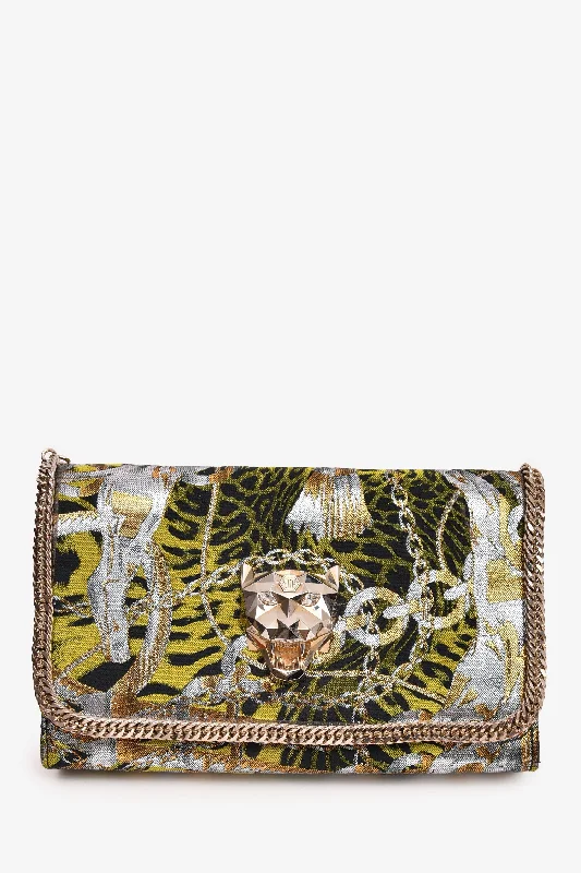 Stylish canvas tote bags with personalized designs for custom fashion statements -Phillip Plein Green/Silver Jacquard Animal Patterned Crossbody