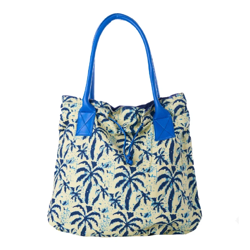 Eco-friendly tote bags made from cotton for a natural and sustainable choice -Portia Bag Palm Blue