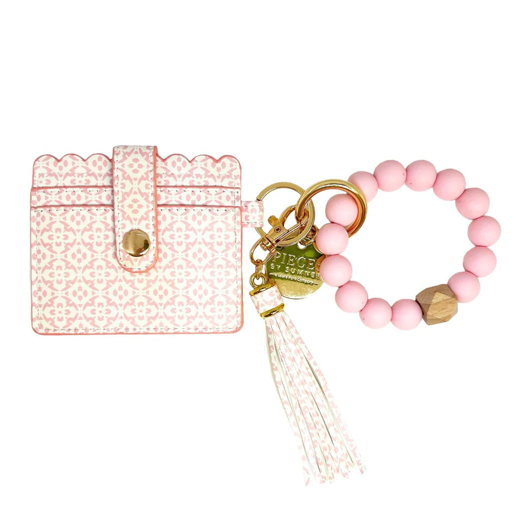 Handcrafted tote bags with artisanal designs for unique, one-of-a-kind accessories -Porto Tiles Blush KeyChain Wristlet