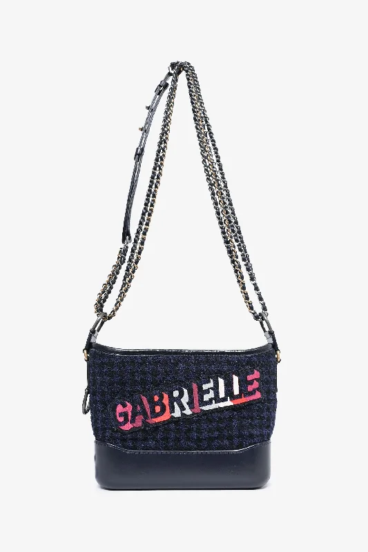 Monogrammed tote bags with initials or names for personalized style and gifting -Pre-Loved Chanel™ 2017 Black Leather/Navy Tweed Small Gabrielle Shoulder Bag (As Is)