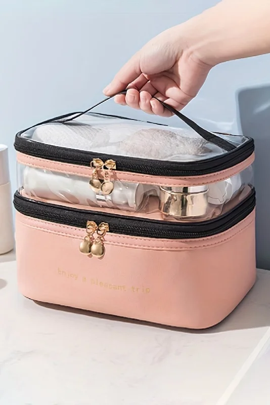 Travel Handle Bags for Luggage -PREORDER! ETA 12/26 Pleasant Trip Beige Double Layer Cosmetic Case **SHIPPING EXPECTED TO BEGIN ON DATE 12/26**