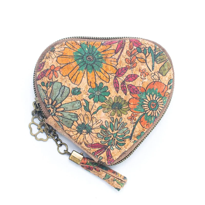 Office Handle Bags for Supplies -Cork Heart-Shaped Coin Purse 045