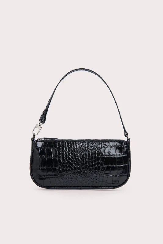 Chic leather totes with smooth finishes and sleek shapes for fashionable looks -Rachel Black Croco Embossed Leather