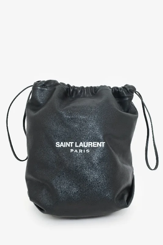 Elegant designer tote bags with luxury materials for fashion-forward individuals -Saint Laurent Black Lambskin Teddy Drawstring Bag