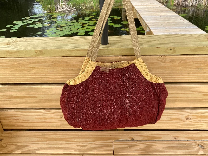 Customizable tote bags with embroidery or patches for creative and personalized designs -Samaki Bag - Crimson Tweed with Gold Dotted Inside