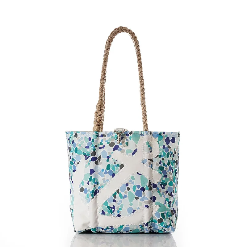 Canvas tote bags with contrasting handles for a stylish and eye-catching design -Sea Bags - White Anchor on Sea Glass Print Handbag