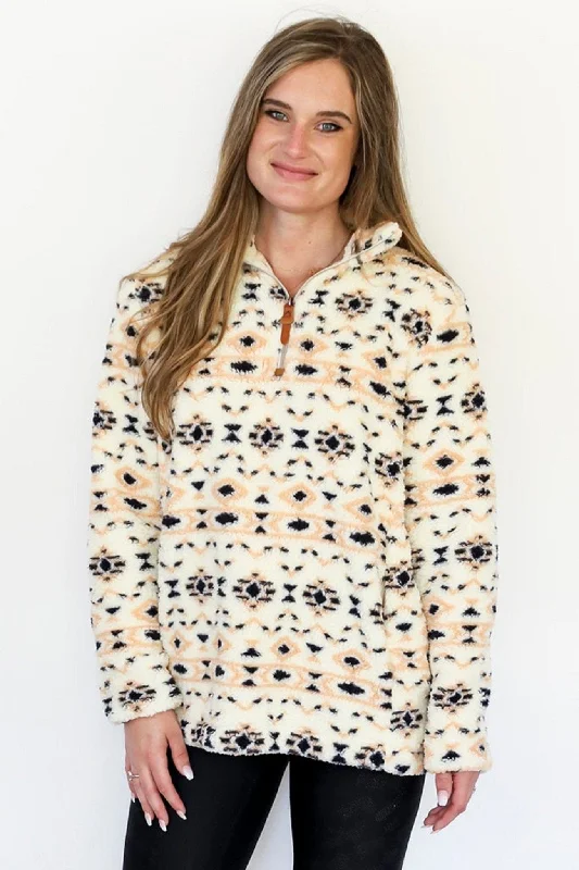 Classic Handle Bags for Forever -SH1022 Gretta Aztec Half Zip Sherpa Pullover