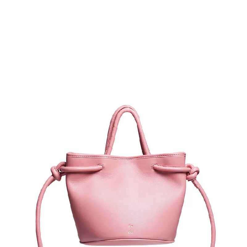 High-fashion leather tote bags with smooth textures and gold hardware for sophistication -SHEEP LEATHER "BUCKET BAG" IN PINK