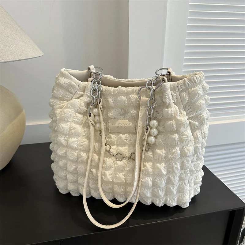 Soft and comfortable felt tote bags for cozy yet stylish everyday use -Simple Pleated Shoulder Bag Female Underarm Bag Commuter Tote