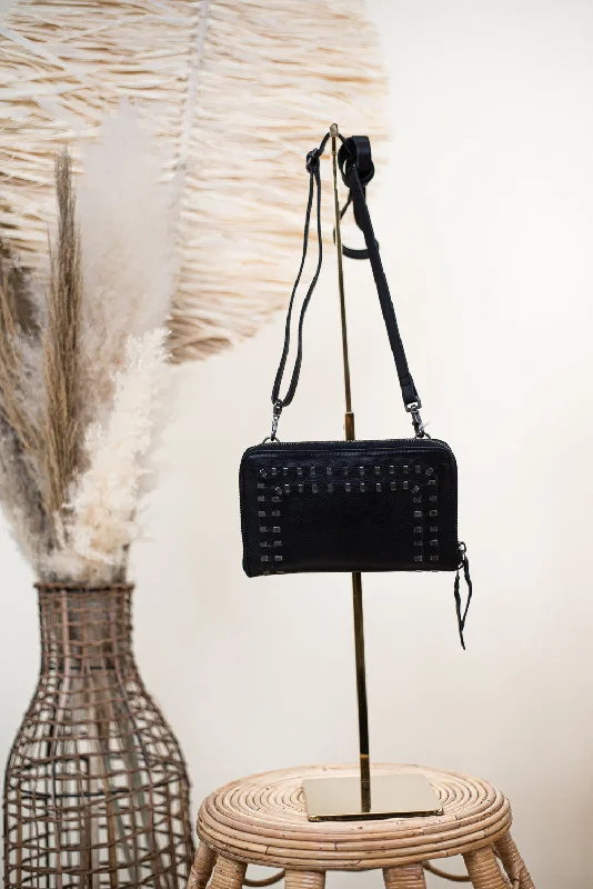 Drawstring Handle Bags for Casual -Take The Stage Studded Clutch, Black